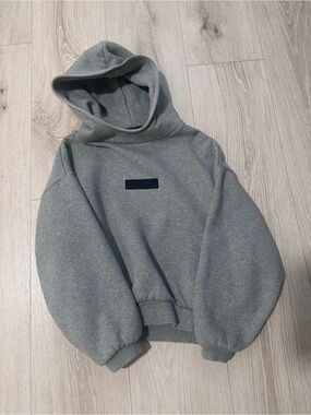 Essentials Grey Kids Hoodie with Chest Patch